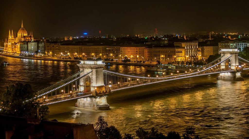 bridge, river, city, city lights, chain bridge, illuminated, suspension bridge, night, evening, danube river, széchenyi chain bridge, budapest, hungary, bridge, budapest, budapest, budapest, budapest, budapest, hungary